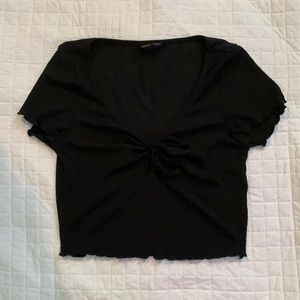 Cropped Black Bow Tied Top